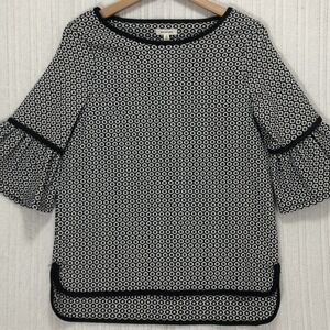 Max Studio Womens Black White Geometric Floral Bell‎ Sleeve Blouse 8701M79C L